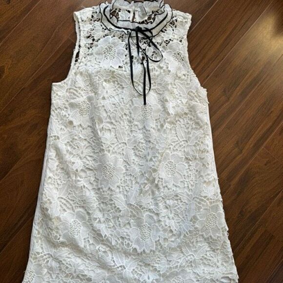 Kensie Women's XL High Neck Lace Shift Dress with Pockets Poplin - Picture 3 of 5